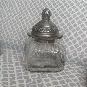 Decorative Glass Jar with Ornate Silver Lid